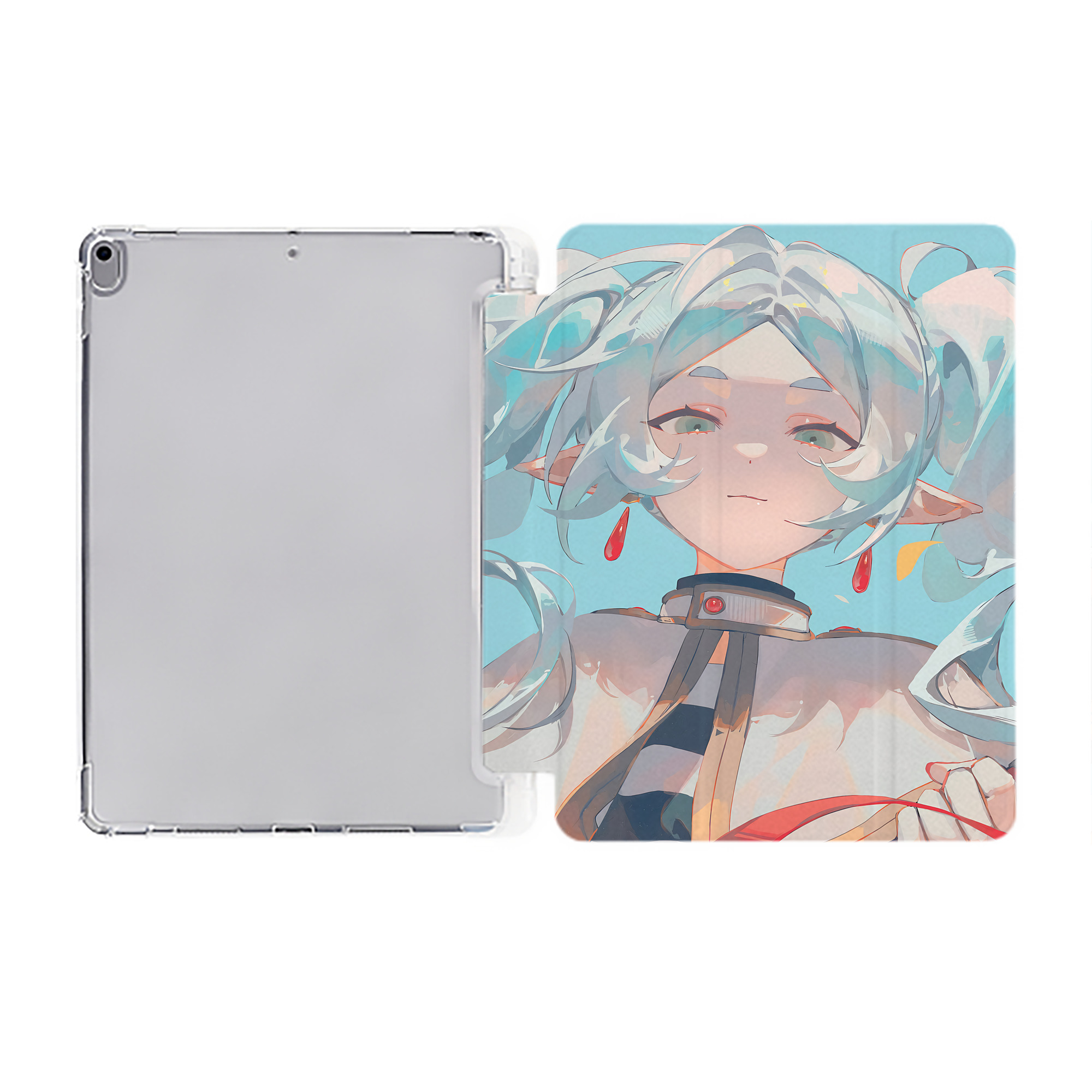 （画像用） 葬送のフリーレン Frieren IPad ケース ペン収納付き 三つ折りスタンド PUレザー×シリコン 対応機種9.5/10.5/10.9インチ